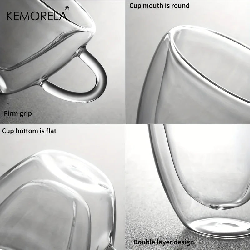 KEMORELA 4PCS Heart Double Wall Borosilicate Glass Mugs Glass Mug Set Axl