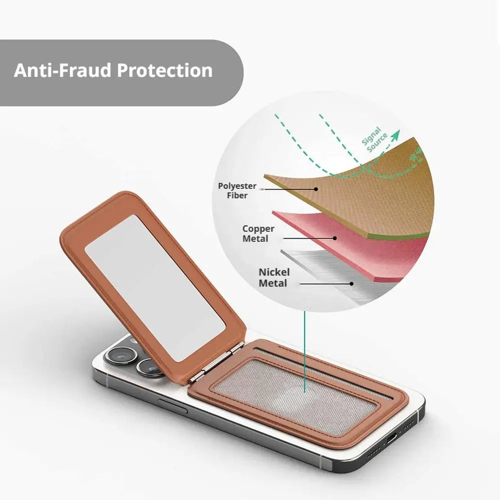 Magnetic Card Holder Phone Stand with Mirror | iPhone 12–17 Phone Wallet Stand Axl