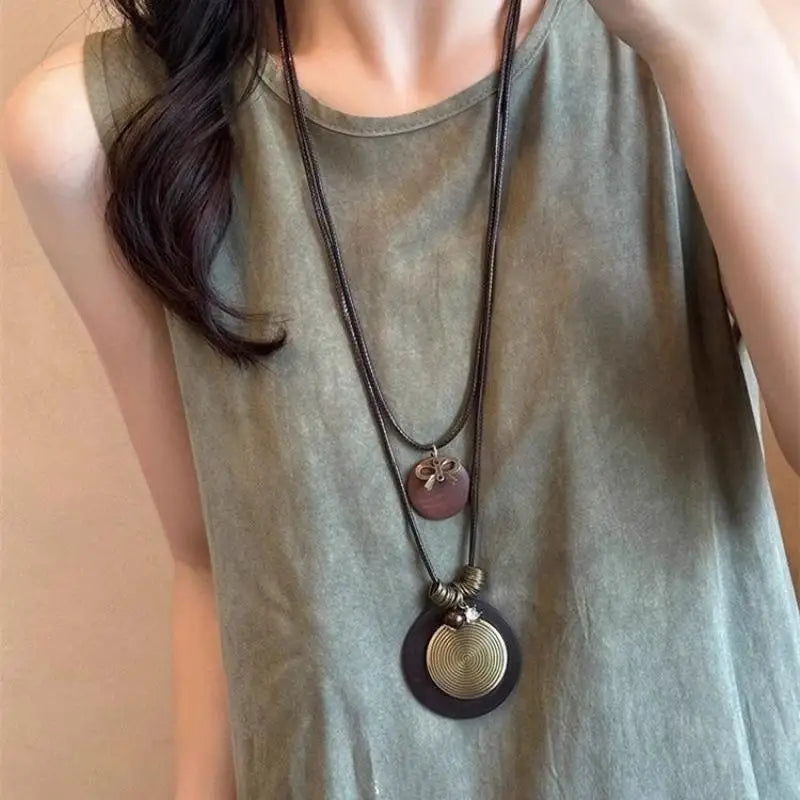 Vintage Boho Layered Metal Necklace – Antique Long Chain Pendant Boho Chain Necklace Axl A3