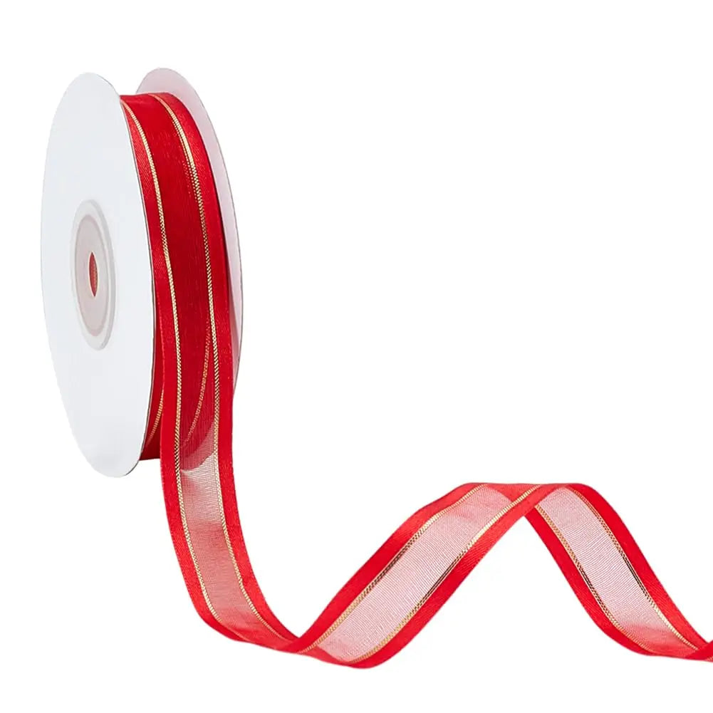 Red Sheer Organza Ribbon 5/8" x 24 Yards – Metallic Polyester Craft Ribbon Axl AECH04-17788