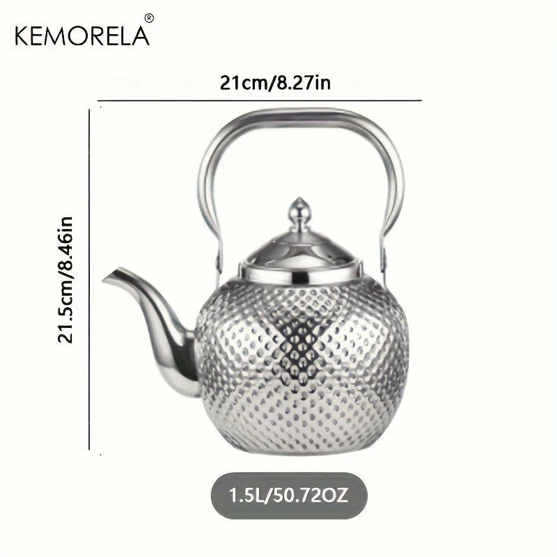 KEMORELA Stainless Steel Tea Kettle with Filter | 1.2–2L Stovetop Tea Kettle Axl Silvery 1.5L