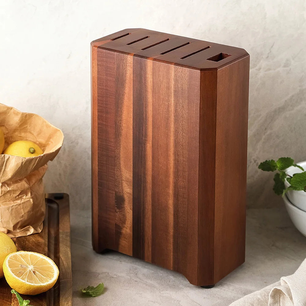 XINZUO Acacia Wood Knife Block – 6-Slot Knife Holder Wood Knife Block Axl