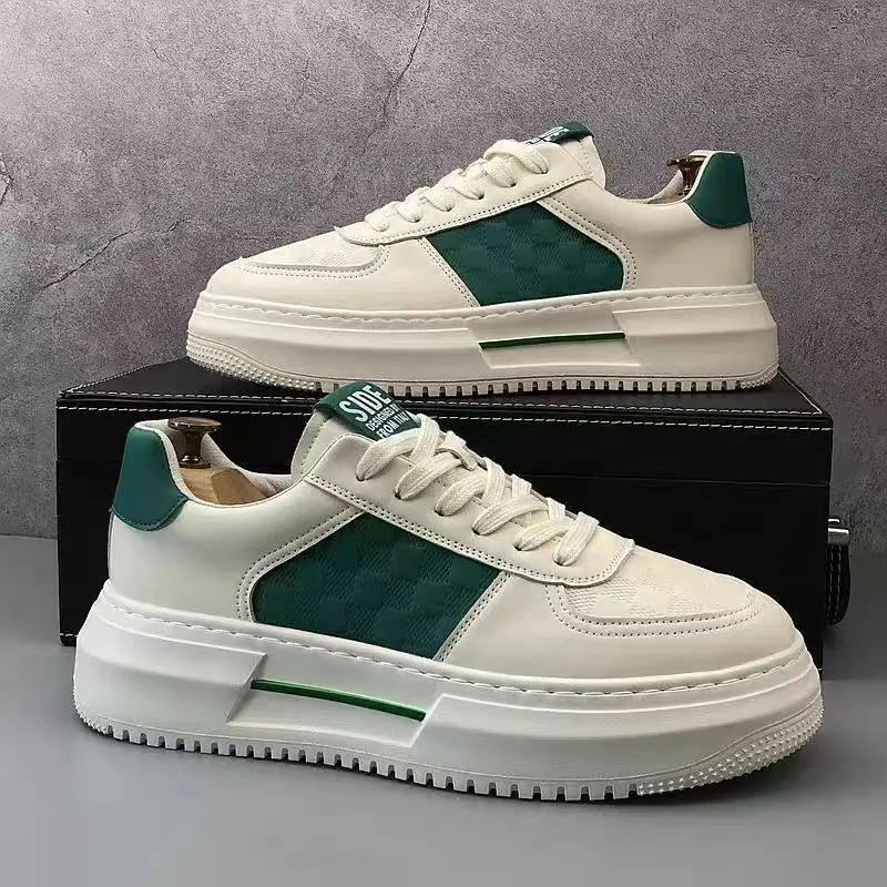 Men's Platform Casual Sneakers – Lace-Up Leather Skate Shoes Men's Casual Sneakers Axl