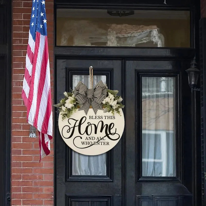 Round Wooden Flower Wreath – Front Door Welcome Hanging Decor Door Wreath Decor Axl