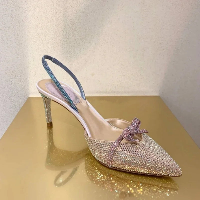 Women's Rhinestone High Heel Sandals – Pointed Toe Formal High Heel Sandals Axl Height 8cm-A 38