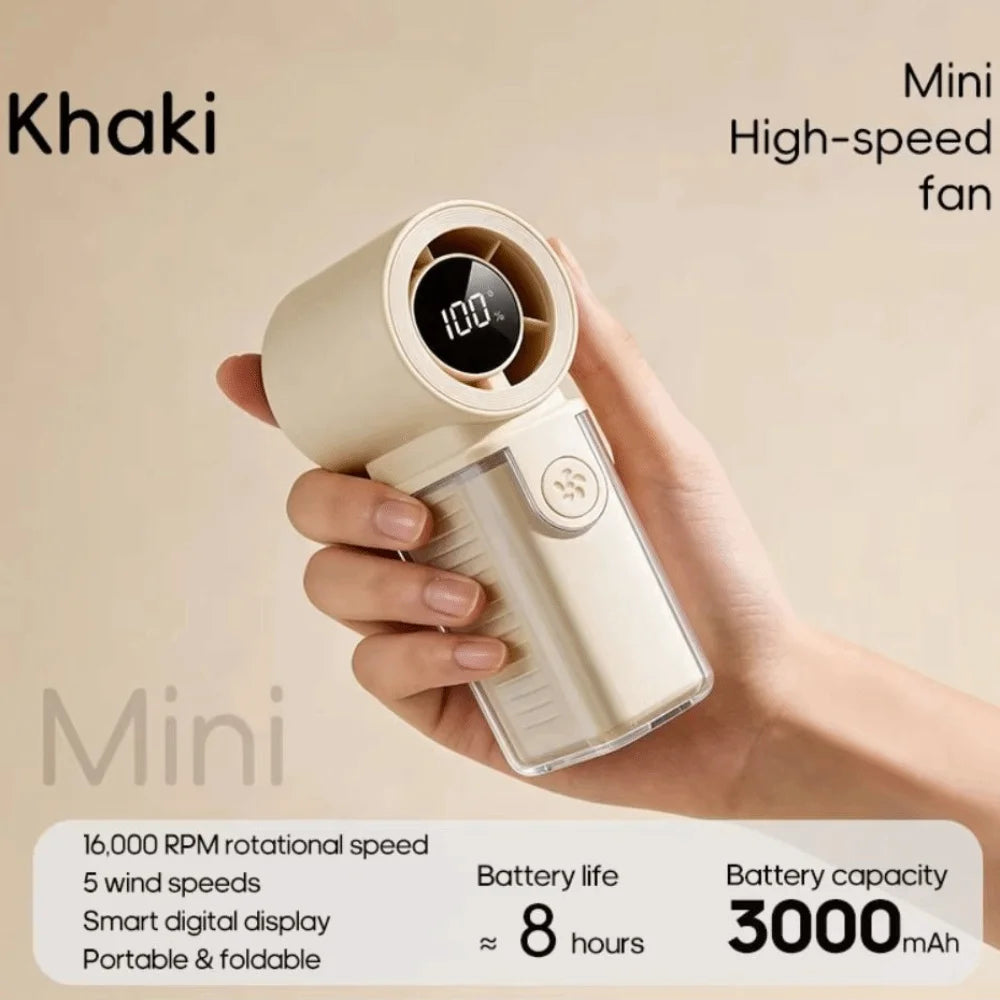Mini Handheld Fan 3000mAh USB Rechargeable 5-Speed LED Display Handheld Personal Fan Axl