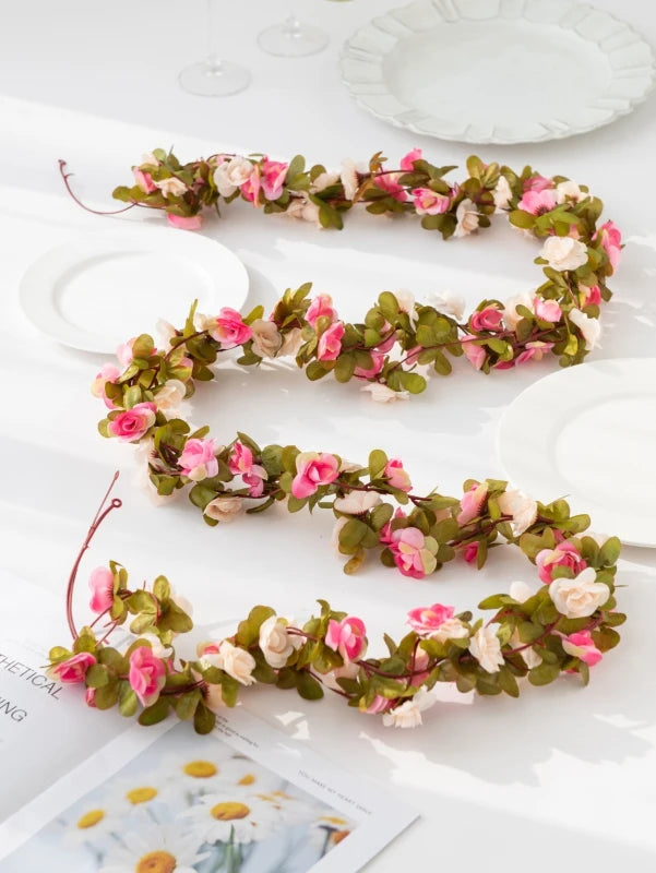 Rose Artificial Flower Vine Garland – Silk Wedding & Home Decor Artificial Flower Garland Axl Dark Khaki 1 pc
