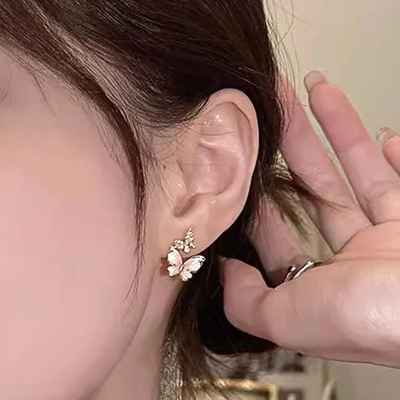Huitan Butterfly Stud Earrings – Gold CZ Women's Jewelry Stud Earrings Axl