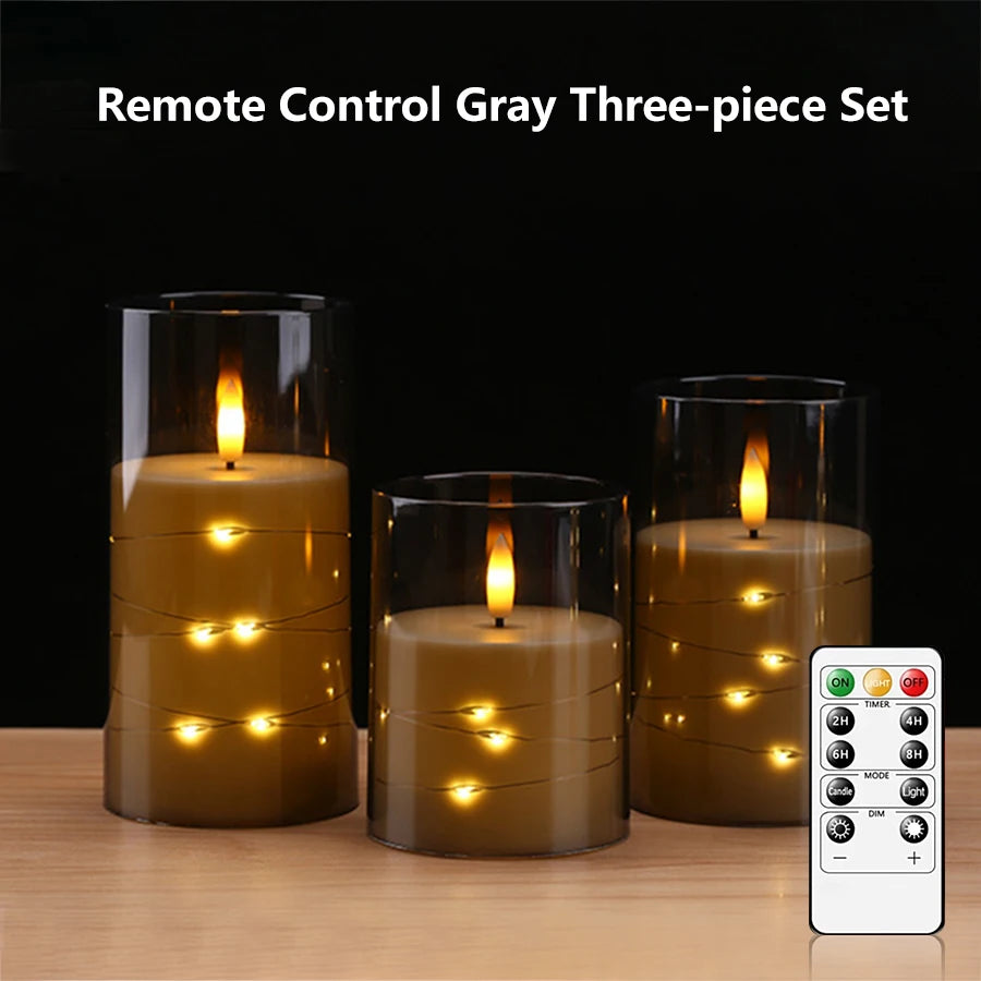 Battery-Powered Flameless LED Candles with Remote – Set of 3 LED Candle Set Axl Gray