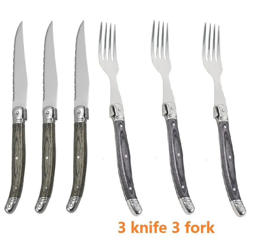 Laguiole Steak Fork Set 4–10 Pcs | Grey Pakkawood Handle Steak Fork Set Axl 3 knife 3 fork