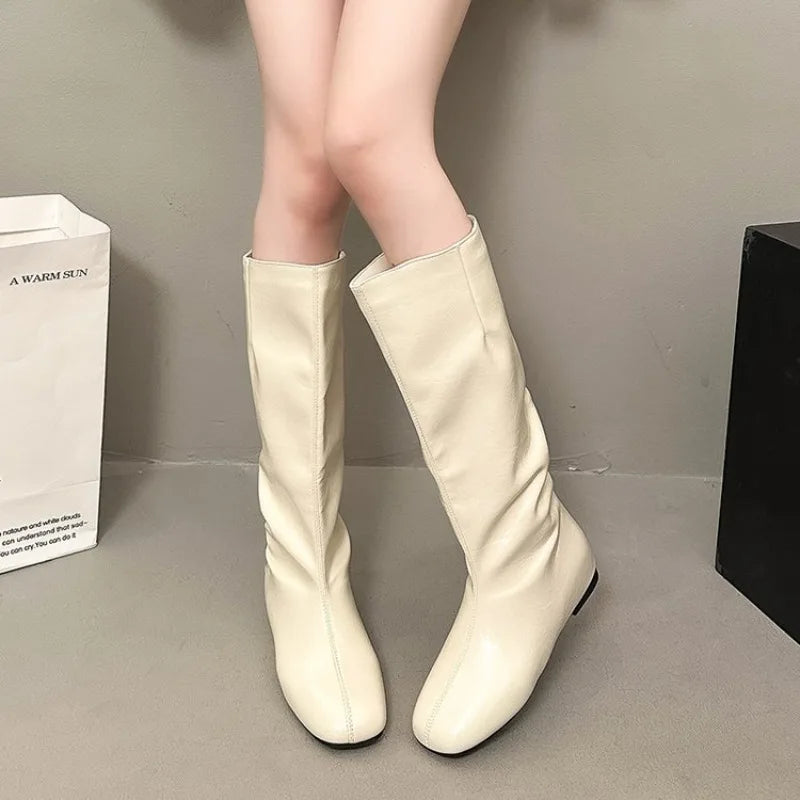 Women's Knee-High Slip-On Knight Boots | Square Toe Platform Women's Knee-High Boots Axl
