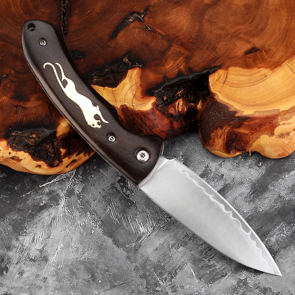 Xituo Folding Knife – 3-Ply Steel Blade & Ebony Handle EDC Folding Pocket Knife Axl