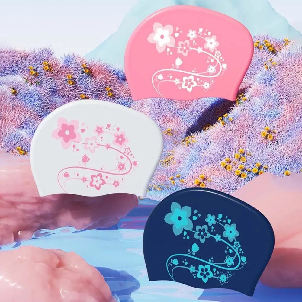 Floral Silicone Swim Cap – Women's Snorkeling & Diving Hood Silicone Swim Cap Axl