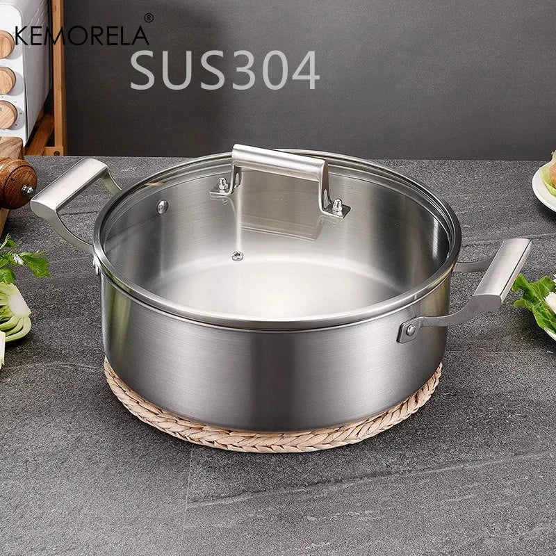KEMORELA 5-Layer 304 Stainless Steel Soup & Hot Pot Glass Lid Stainless Steel Soup Pot Axl