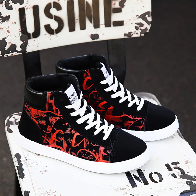Men's High Top Canvas Sneakers – Lace-Up Vulcanized Walking Shoes Canvas Sneakers Axl