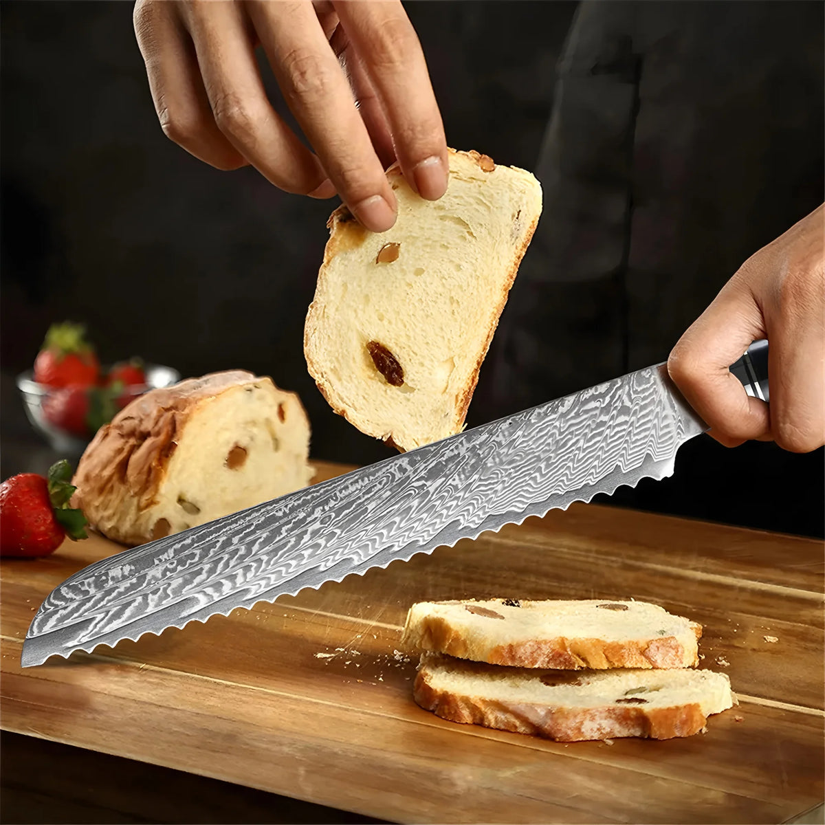 67-Layer Damascus Steel Bread & Cake Slicing Knife Damascus Bread Knife Axl