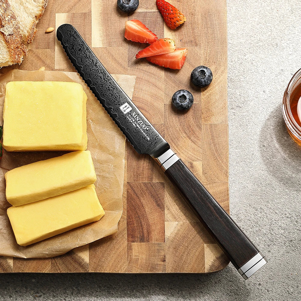 XINZUO 5" Damascus Steel Butter Knife – Ebony Wood Handle Damascus Butter Knife Axl