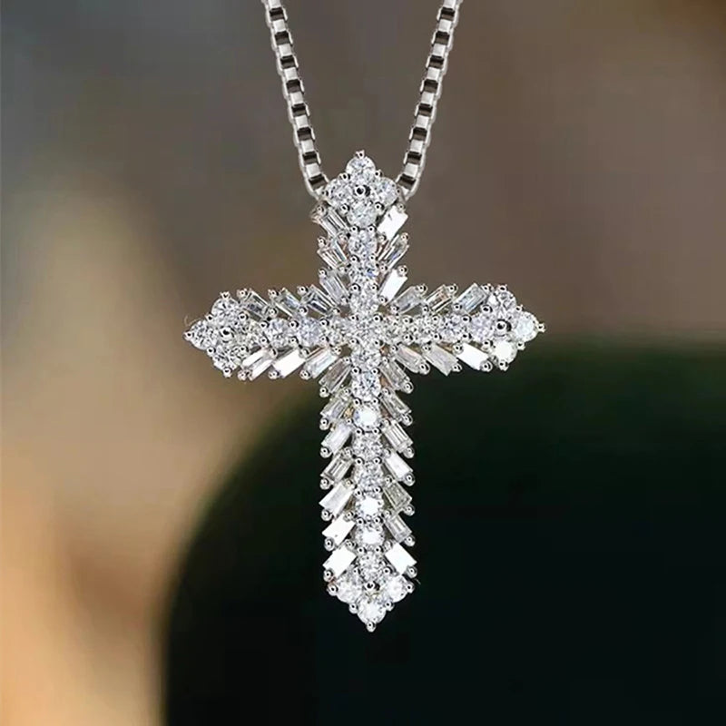 Huitan Crystal Cross Pendant Necklace | Cubic Zirconia Women Cross Pendant Necklace Axl XL1523 38cm 5cm