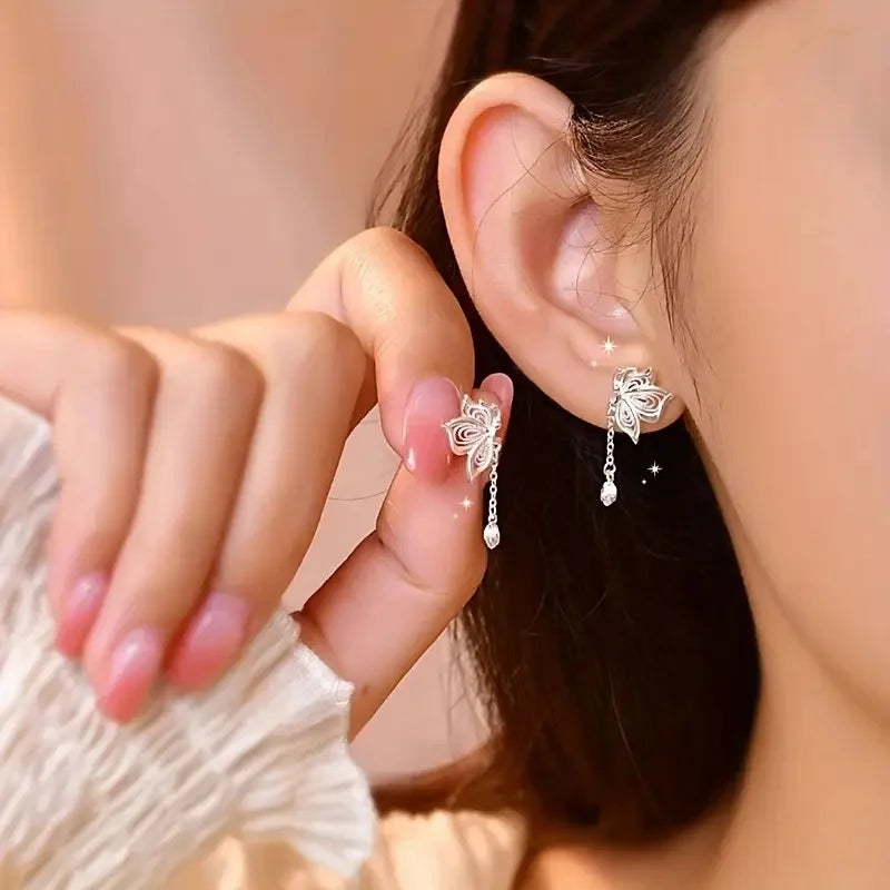 Huitan Silver Butterfly Dangle Earrings – Wedding Drop Jewelry Dangle Drop Earrings Axl