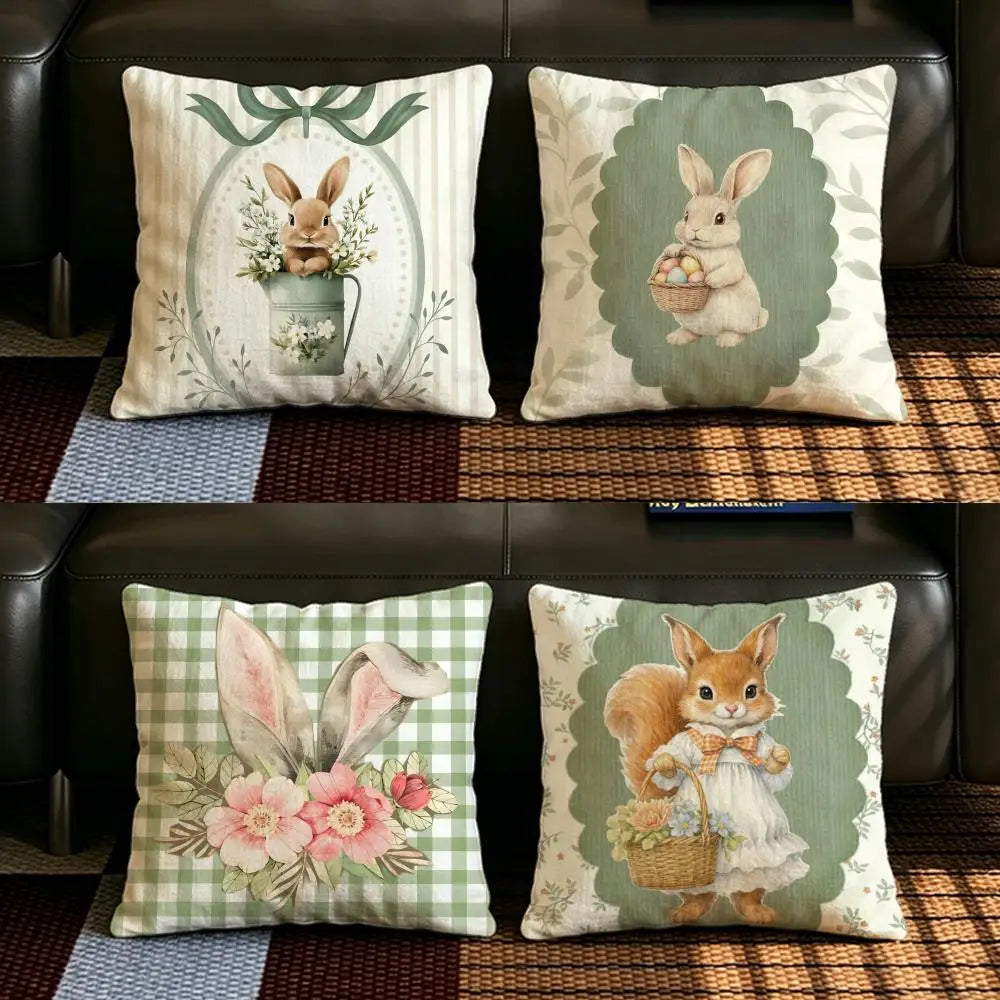 Easter Bunny Linen Cushion Cover | Natural Pillow Cover Set Linen Cushion Cover Axl