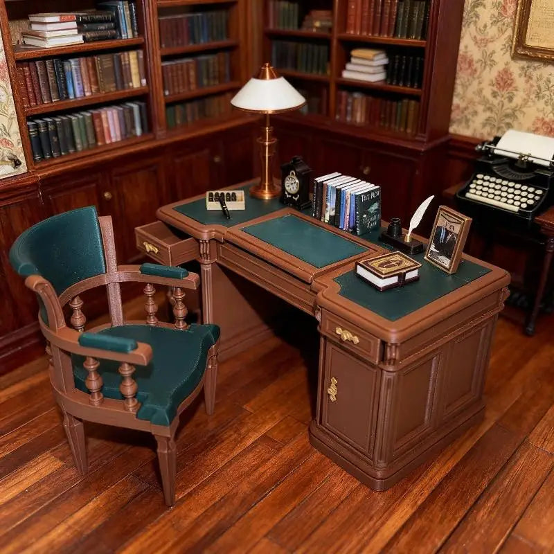 1:12 Dollhouse Miniature Vintage Office Desk & Chair Set – Retro Dollhouse Miniature Furniture Axl