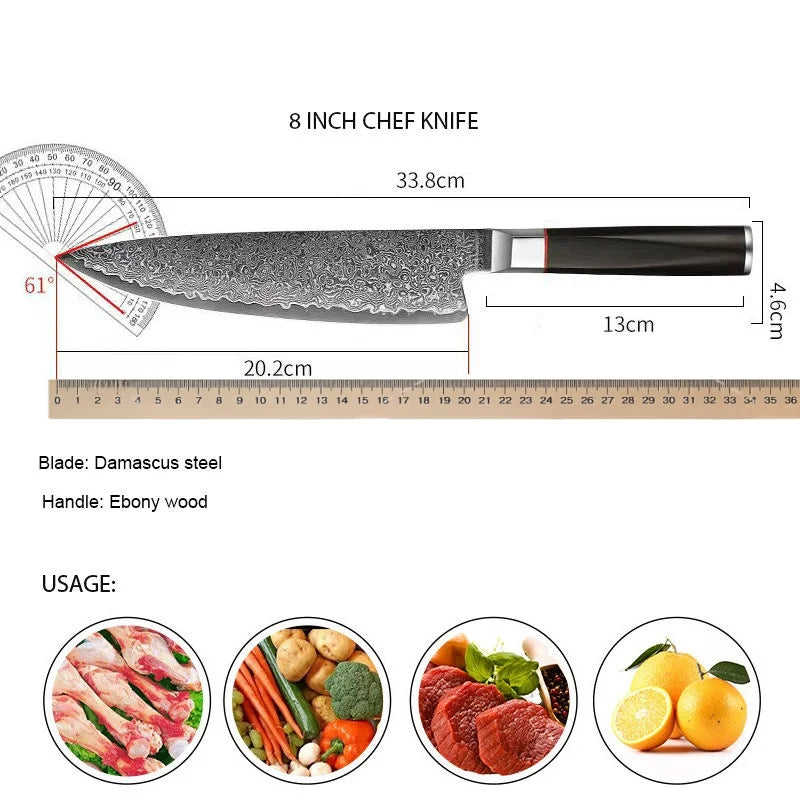 8-Inch 67-Layer Damascus Steel Chef Knife – Walnut Handle Damascus Chef Knife Axl