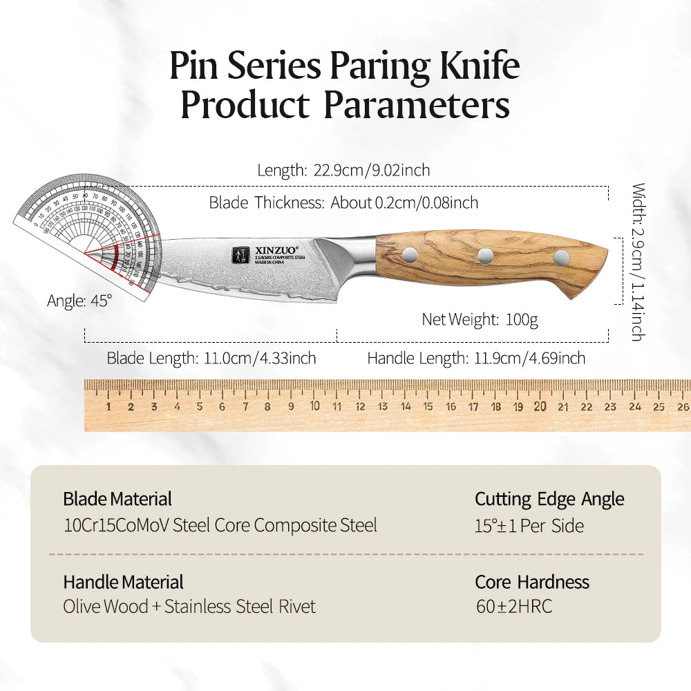 XINZUO 4-Inch Paring Knife – 10Cr15CoMoV Steel & Olive Wood Paring Knife Axl