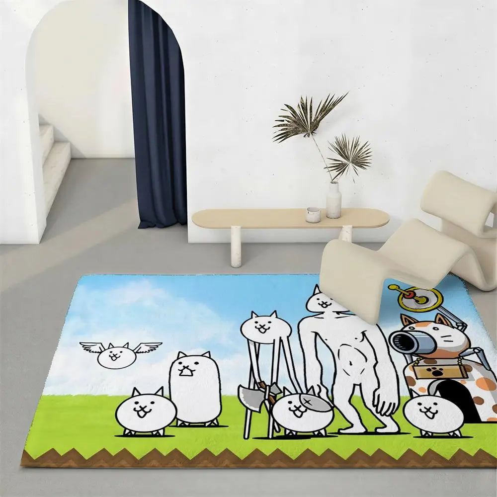 Battle Cats Flannel Floor Mat – Non-Slip Soft Indoor Rug Indoor Floor Rug Axl White2 120x160cm