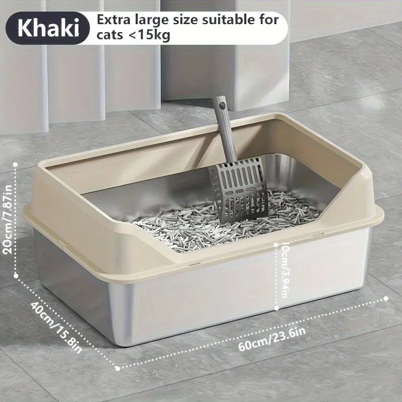 KEMORELA XL Stainless Steel Cat Litter Box with Lid & Scoop Cat Litter Box Axl