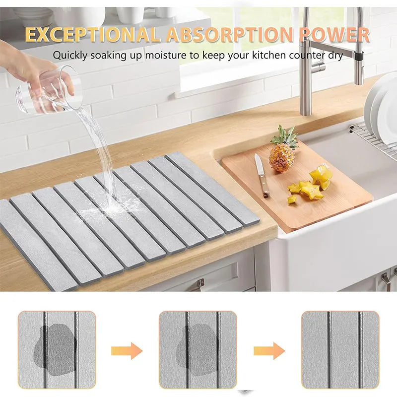 Foldable Diatomite Dish Drying Mat – Quick-Dry Stone Drainer Pad Dish Drying Mat Axl