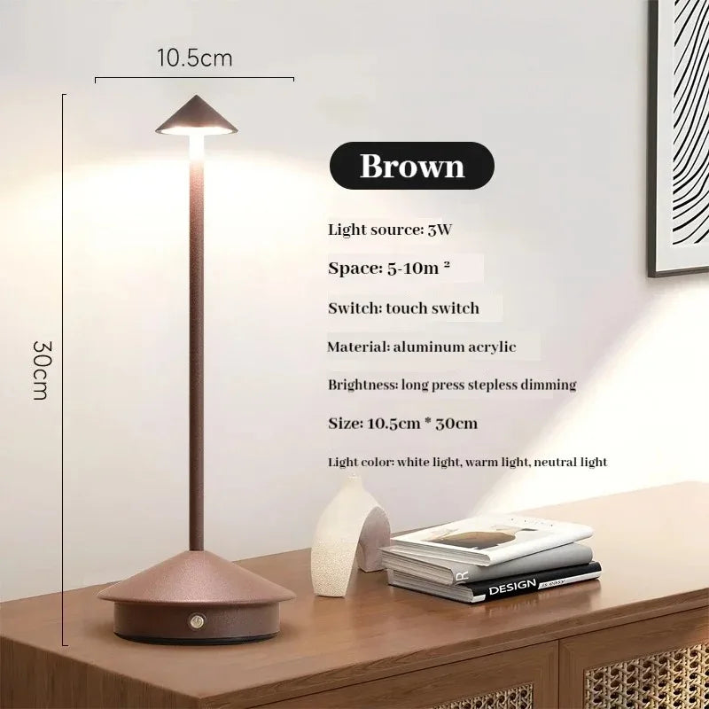 Rechargeable LED Cordless Table Lamp | Touch Sensor 3-Level Dim LED Table Lamp Axl Brown