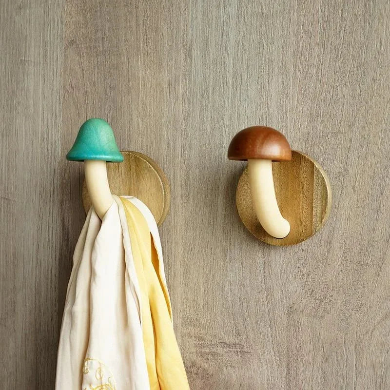 Wooden Mushroom Wall Hook – Self-Adhesive Clothes & Cap Hanger Wall Hook Axl
