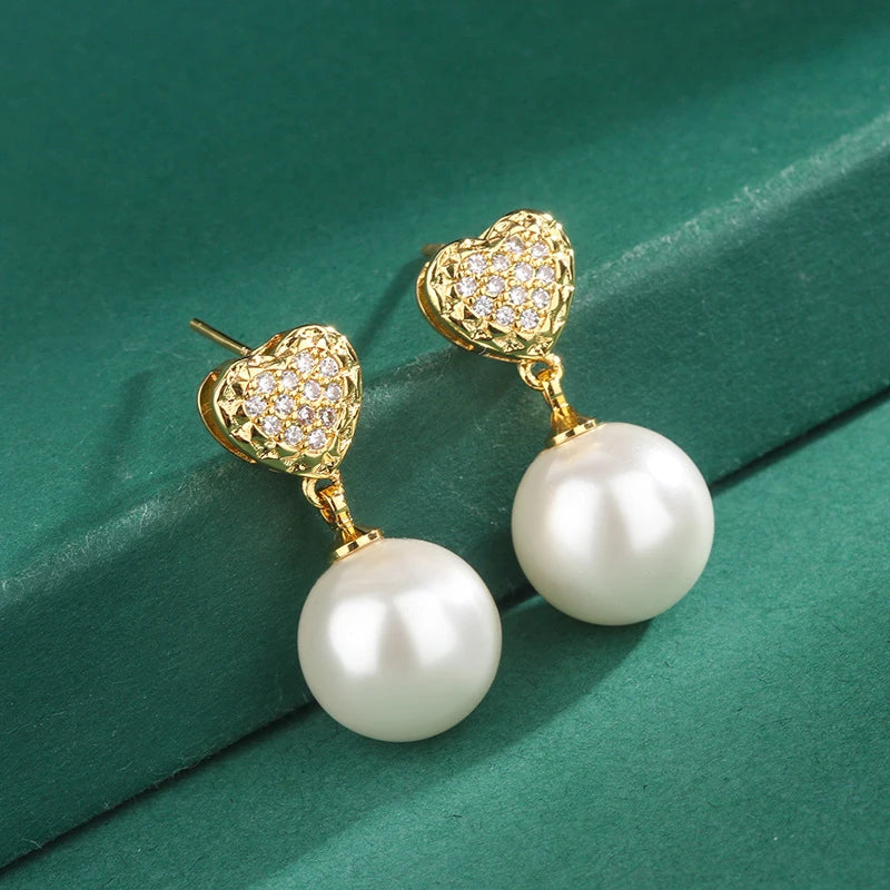 Huitan Pearl Drop Earrings – Heart Cubic Zirconia Women's Jewelry Drop Earrings Axl