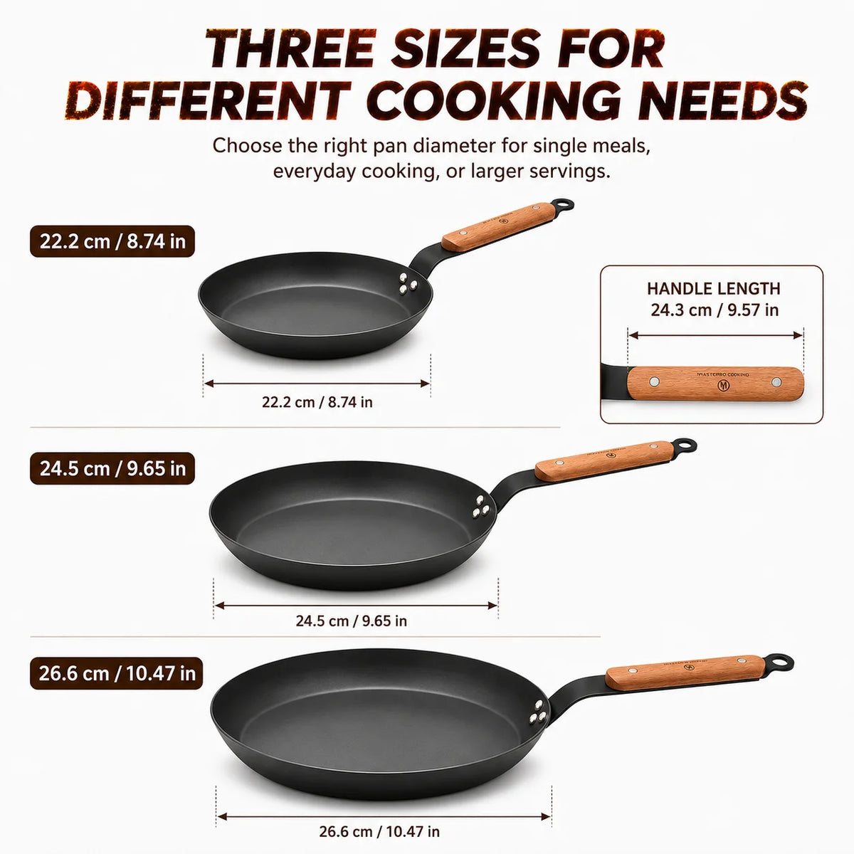 Nonstick Carbon Steel Skillet with Wooden Handle | All Stovetops Nonstick Frying Pan Axl