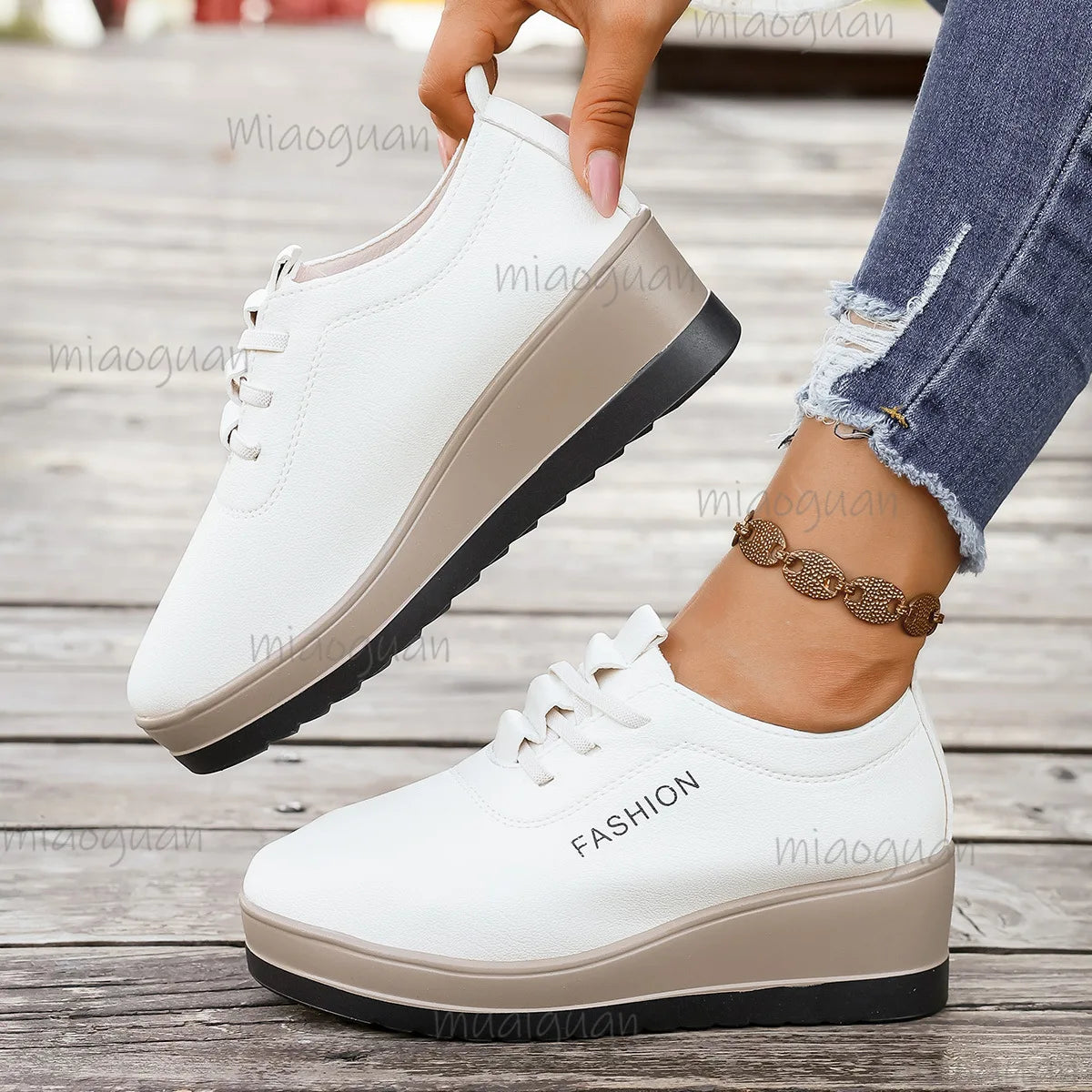 Women's Wedge Platform Sneakers – Height Increasing Lace-Up Wedge Sneakers Axl