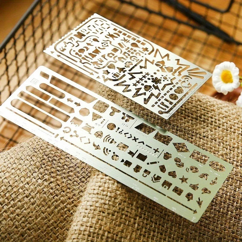 2pc Vintage Stainless Steel Hollow Stencil Ruler Set – DIY Journal Stencil Ruler Set Axl 2pcs