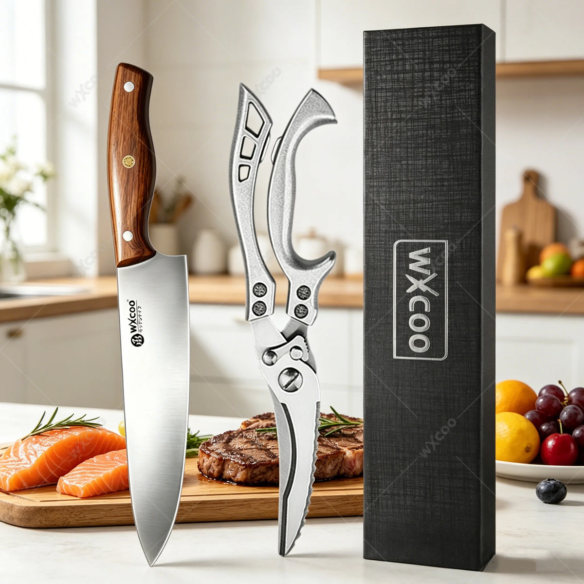 WXCOO Japanese Chef Knife Set – Santoku, Cleaver & Sushi Kitchen Knife Set Axl 2PCS B