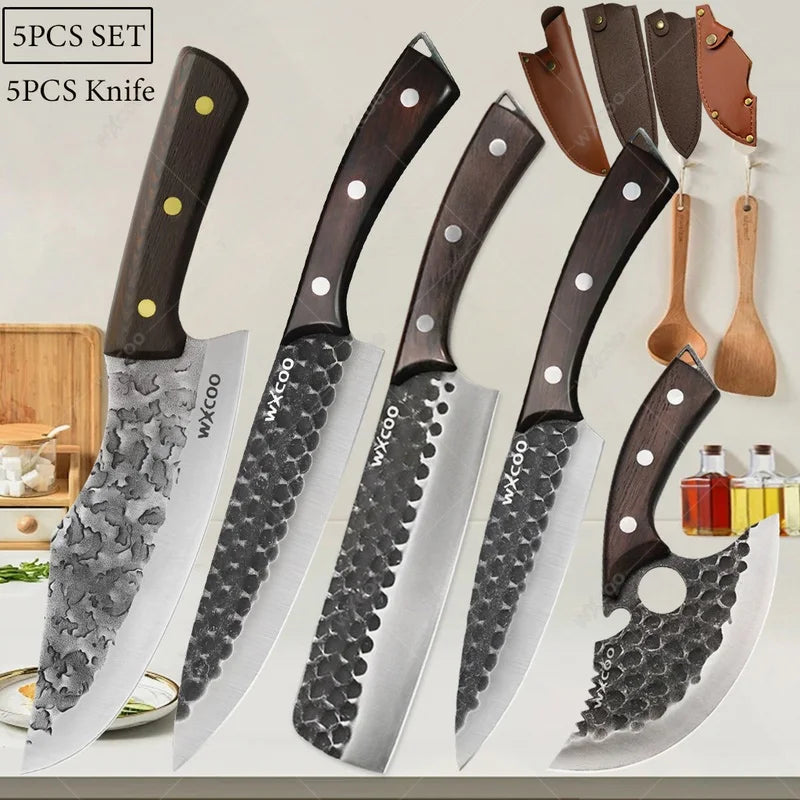 WXCOO Forged Stainless Steel Boning & Cleaver Kitchen Knife Kitchen Knife Axl 5PCS