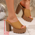 Women's Platform Mule Sandals – Square Heel Peep Toe Slides Platform Mule Sandals Axl Brown 39