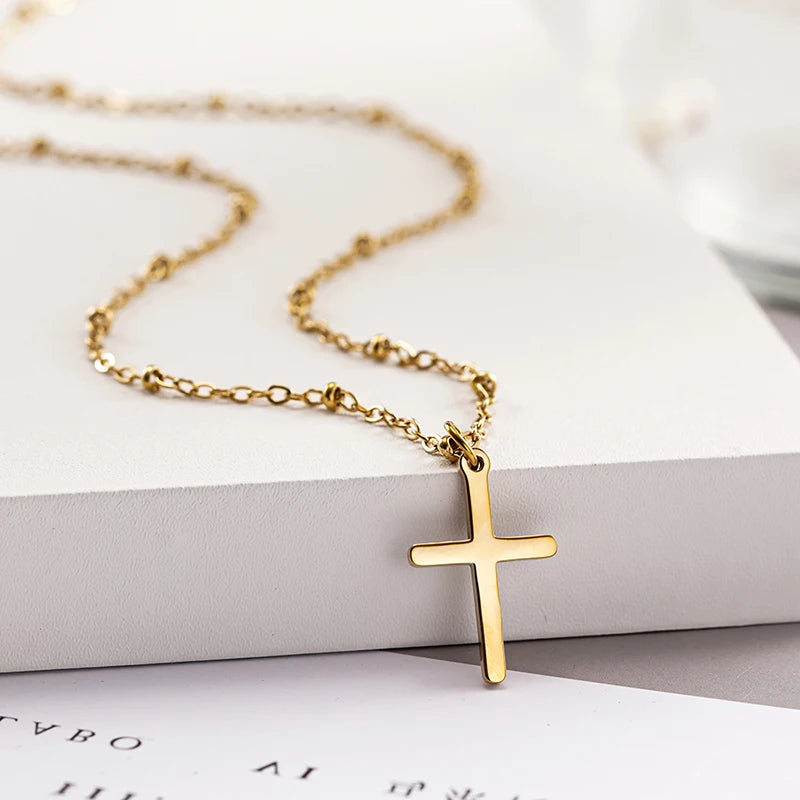 Huitan Dainty Cross Pendant Necklace | Stainless Steel Women Pendant Necklace Axl BXG0010 49cm 5cm