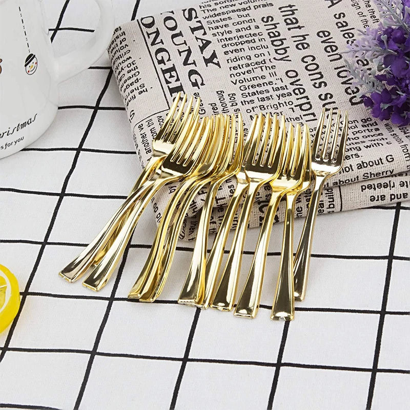 24-Pack Gold Disposable Plastic Spoons & Forks | Party Flatware Disposable Party Flatware Axl