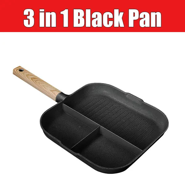 3-in-1 Non-Stick Divided Breakfast Frying Pan | Aluminum Alloy Divided Frying Pan Axl 3 in 1 Black Pan 27cm
