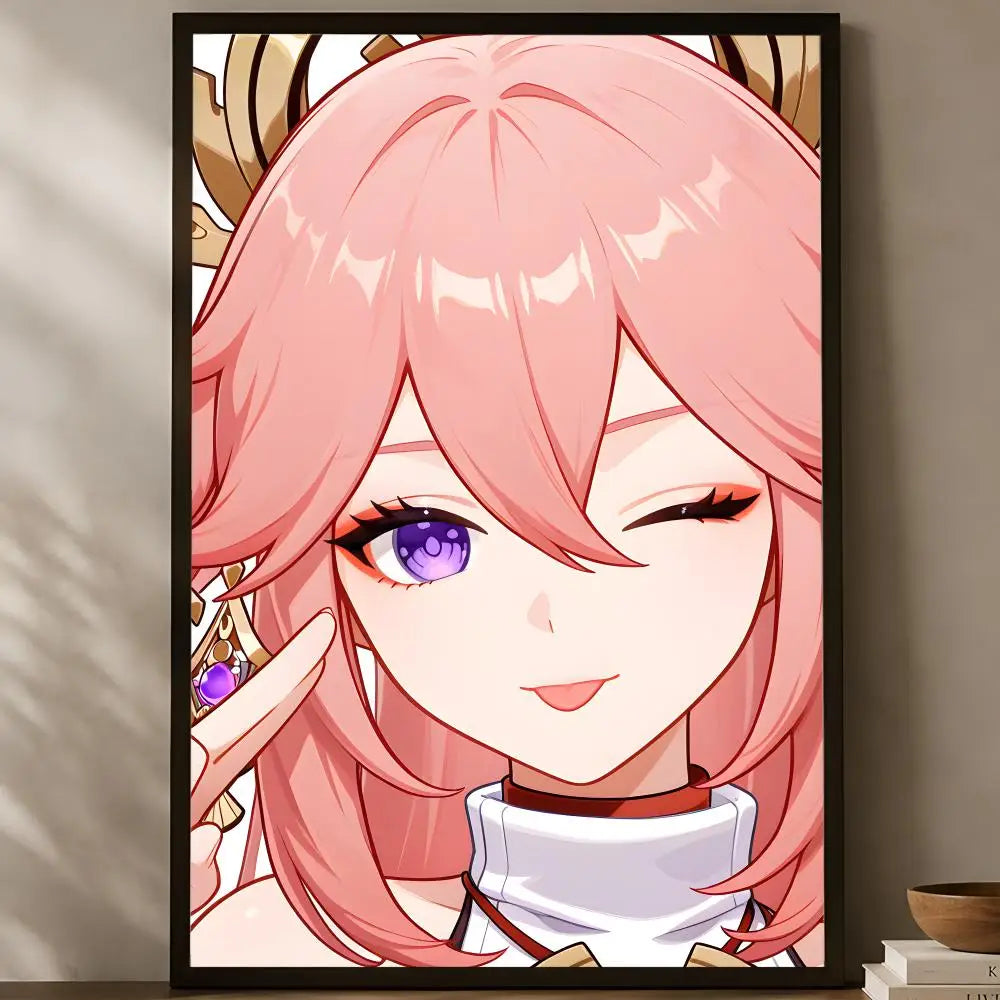 Yae Miko Self-Stick HD Wall Poster – Waterproof Anime Decor Wall Art Poster Axl White07 50X70cmNoframe