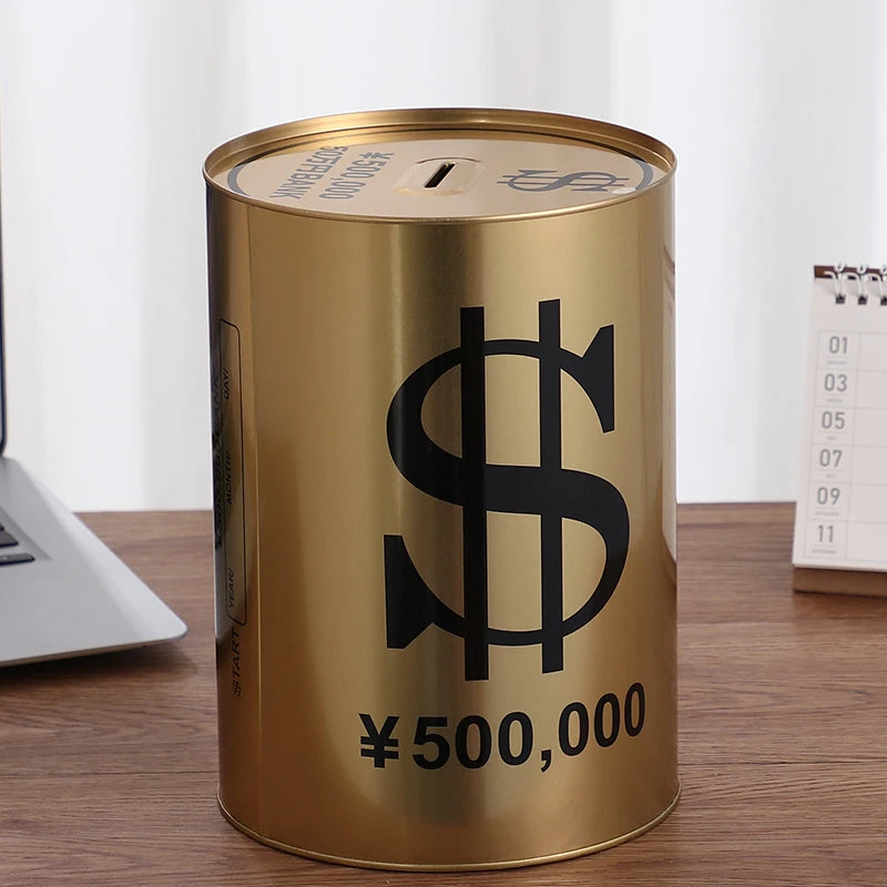 Luxury Gold Large Piggy Bank for Adults – 365-Day Coin Box Coin Money Bank Axl Golden Circle