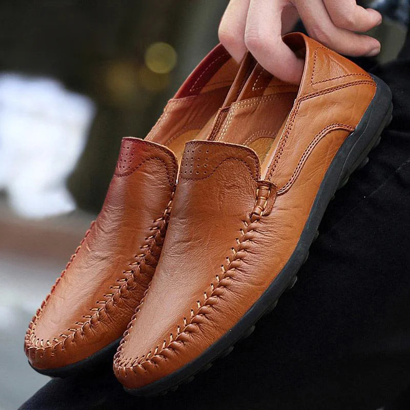 YBQJOO Men's Slip-On Leather Loafers – British Casual Shoes Men's Loafers Axl Brown 42