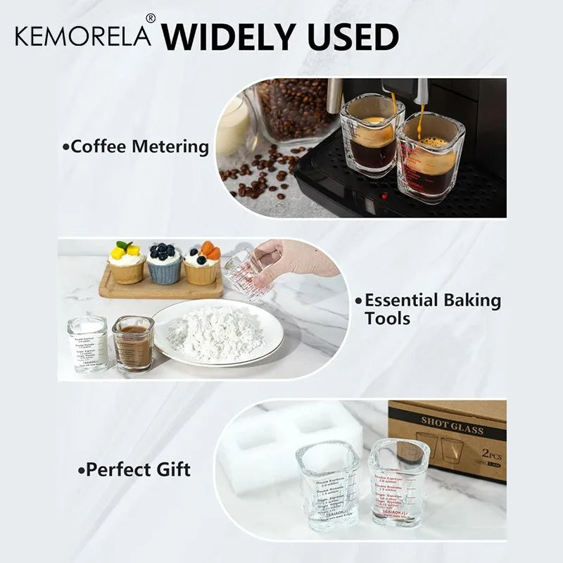 KEMORELA 2-Pack 60ml Espresso Glass Measuring Cups | Heat-Resistant Glass Measuring Cup Axl