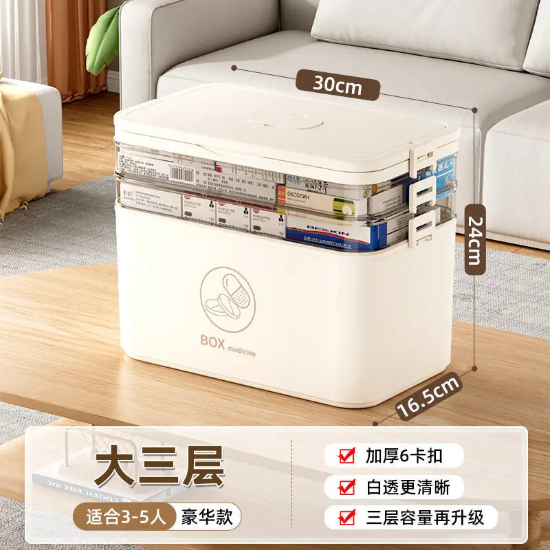3-Tier Family Medicine Storage Box | First Aid Organizer Medicine Storage Box Axl 3-Cream As whown 1