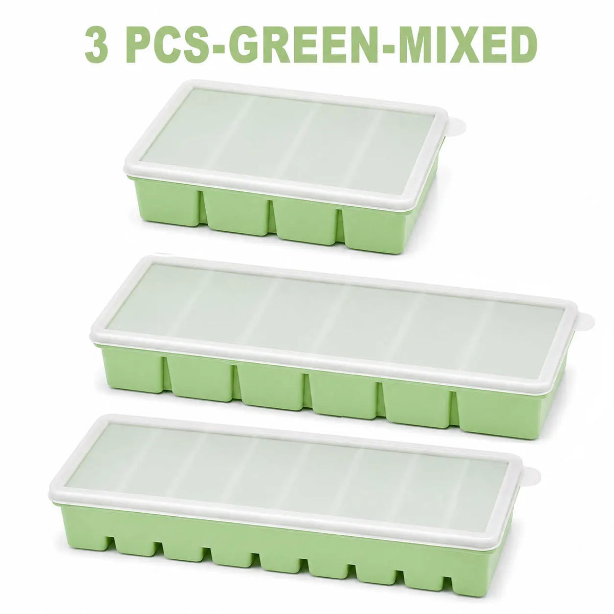 3-Piece Silicone Long Ice Cube Tray Set with Lids | Ice Stick Maker Silicone Ice Tray Set Axl 3 Pcs-Green-Mixed