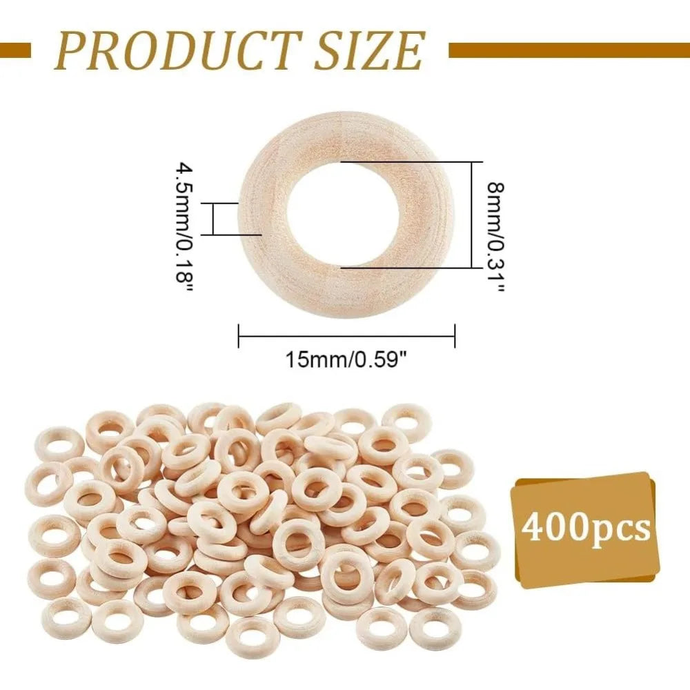 400 Pcs 15mm Unfinished Wooden Linking Rings – DIY Craft Charms DIY Craft Rings Axl