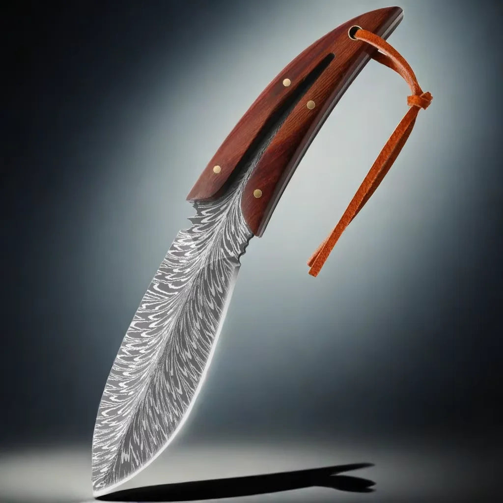 EDC Fixed Blade Knife – Patterned Leaf Blade & Wood Handle Fixed Blade Knife Axl